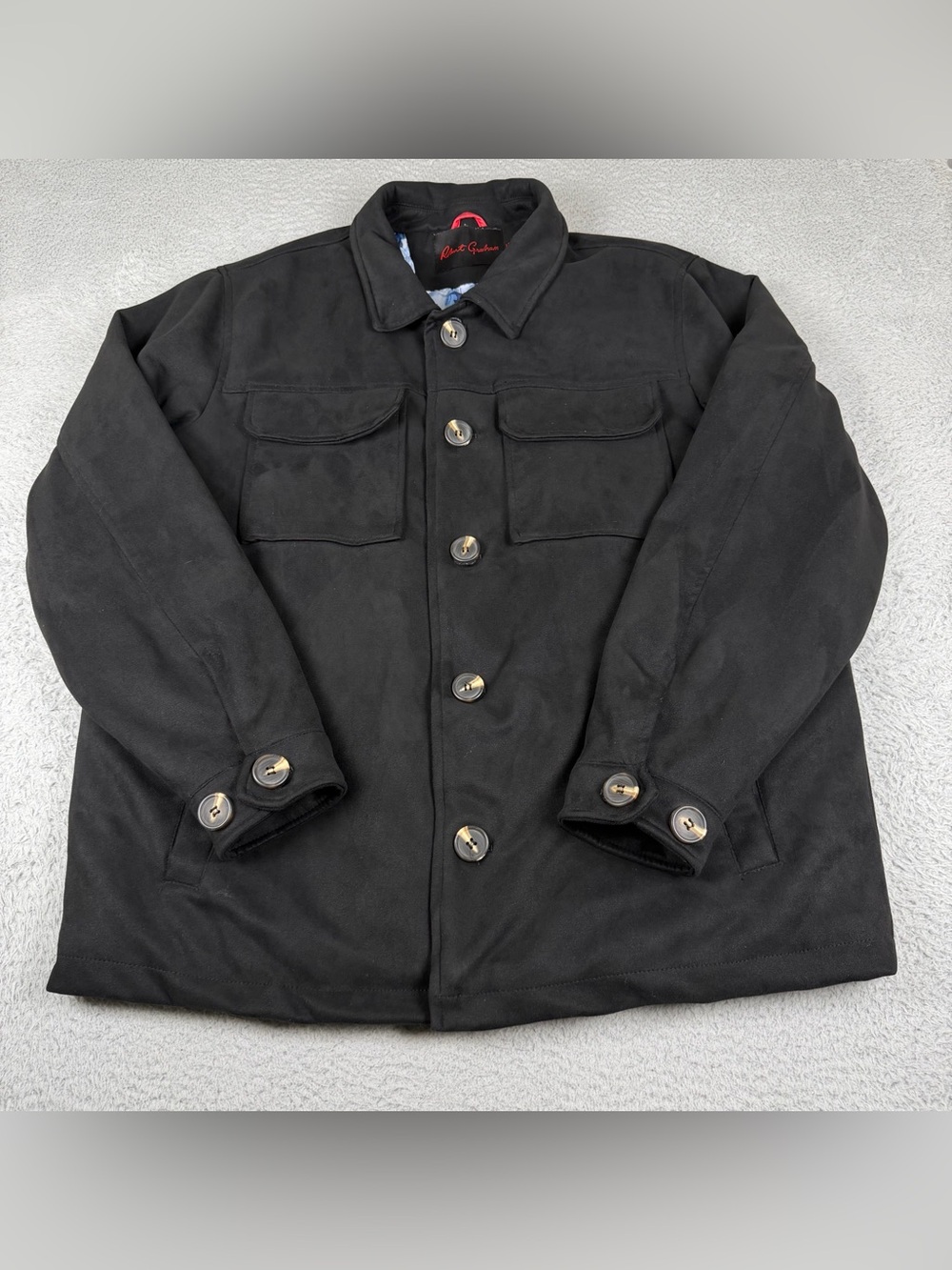 Robert Graham Jacket Mens Medium Black Suede Quilted Lined Button Pockets - Picture 2 of 14